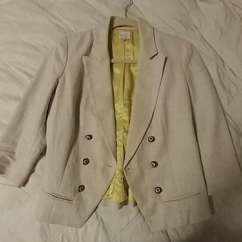 Anthropologie linen blend lined blazer 3/4 sleeve